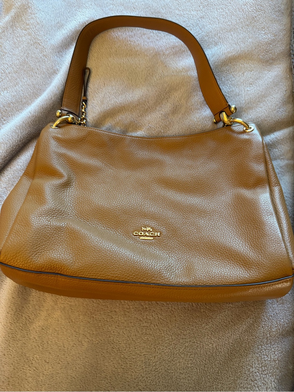 Coach Pebbled Leather Shoulder Bag in Tan